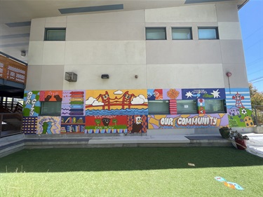 A mural painted on the side of a building. 