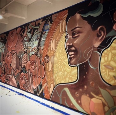 A mural painted on a wall. 