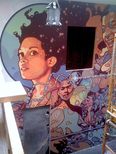 A mural painted on a wall. 