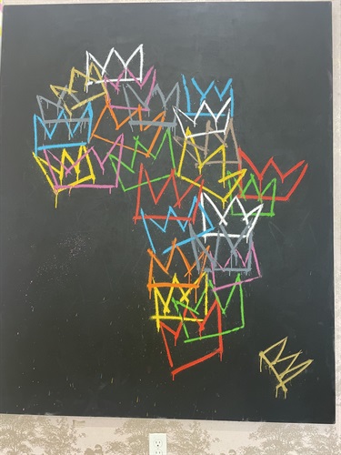 A piece of artwork in the shape of the African continent. 