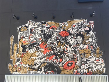 A mural painted on a wall. 