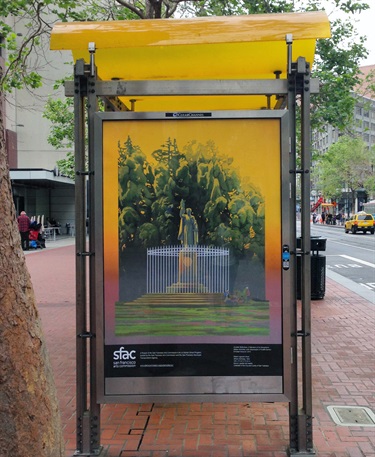 Artwork printed on a bus shelter. 