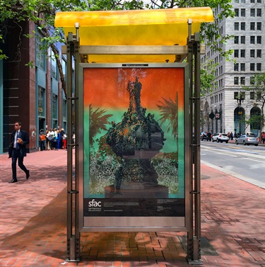 Artwork printed on a bus shelter. 