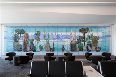 A mural painted on a lobby wall. 