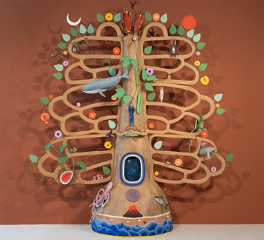 An art installation of an abstract tree.