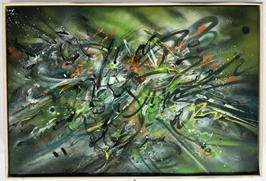 A green abstract painting. 
