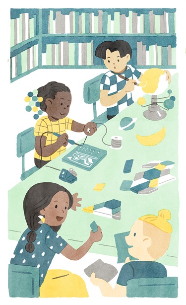 An illustration of children at a table. 