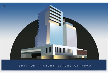 A digital illustration of a building. 