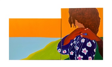 A painting of people holding hands. 