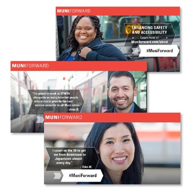 A series of graphic flyers with photos and text.