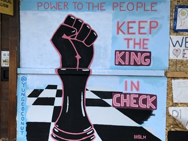 A mural painted on the side of a building. 