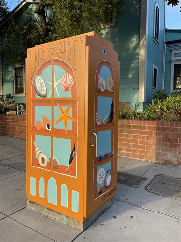 A painted utility box. 