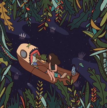 An illustration of a person in a boat.