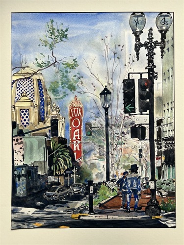 A painting of a cityscape. 