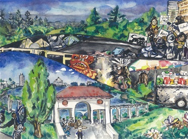 A painting of a cityscape. 