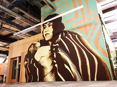 A mural painted on a wall inside a room.