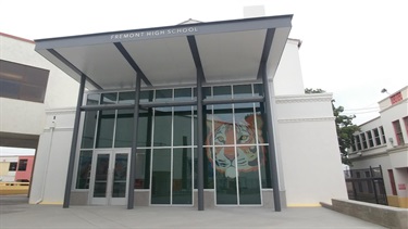 The entrance of a building. 