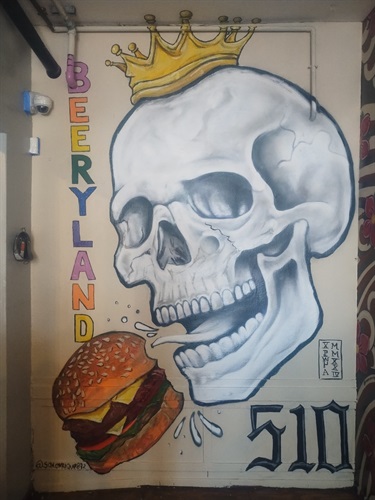 A mural painted on a wall. 