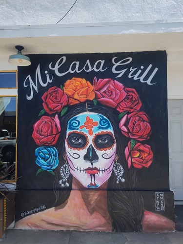 A mural painted on a wall. 