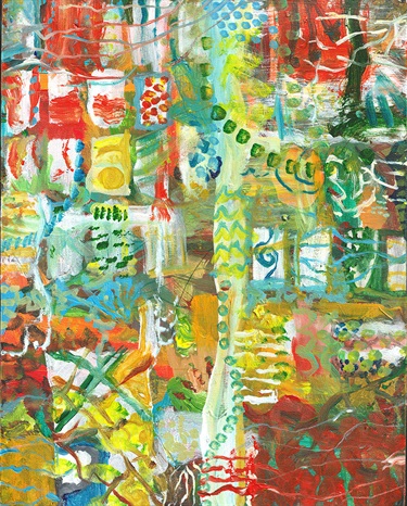 A colorful abstract painting. 