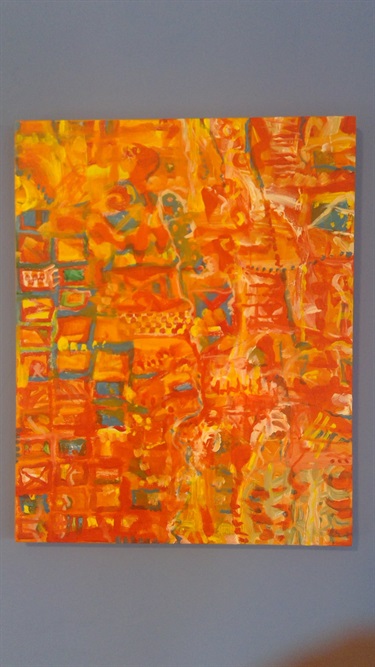 An orange abstract painting. 