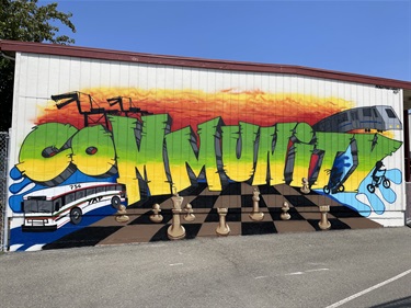 A mural painted on the side of a building. 