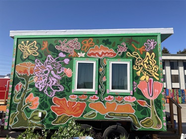 A mural on the side of a building. 