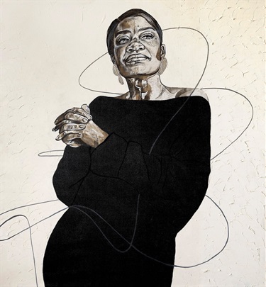 A painted portrait of a person. 