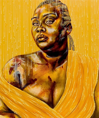 A painted portrait of a person. 