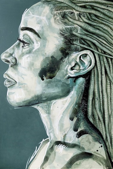 A painted portrait of a person. 