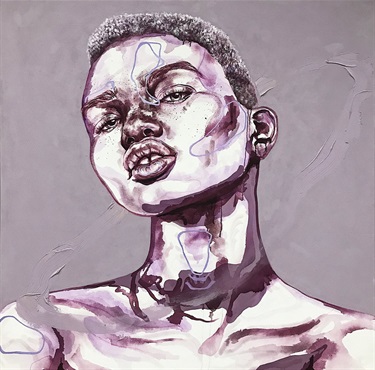 A painted portrait of a person. 