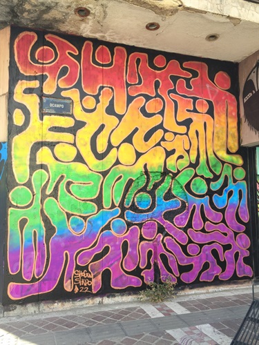 A mural painted on the wall. 