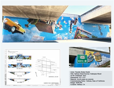 A mural painted on a wall underneath an overpass. 