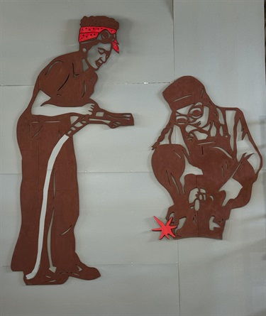 Cut out metal sculptures. 