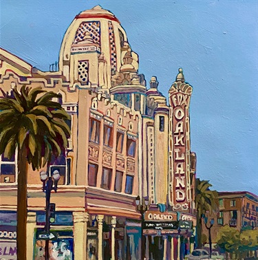 A painting of a city building.