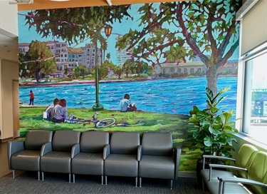 A mural on the wall of a building.