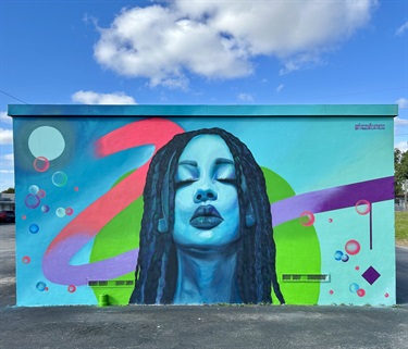 A mural painted on a building wall. 