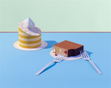 An artwork showing food and forks.