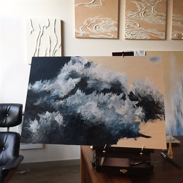 A painting in an office. 