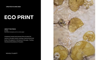 A print of  leaves and a written description. 