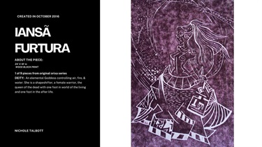 A purple print and a written description.