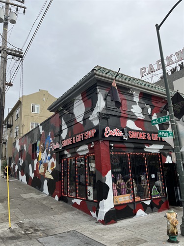 A mural painted on the side of a building. 