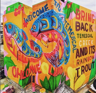 A painted utility box. 