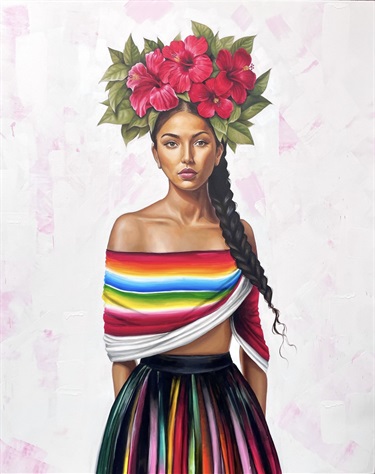 A person with flowers in their hair. 