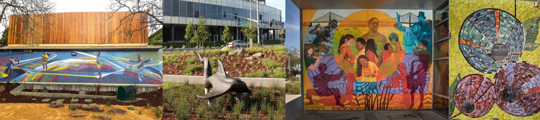 A series of images of public art installations by the City of Oakland.
