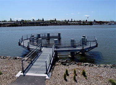  A circular pier extending into the Oakland Estuary.