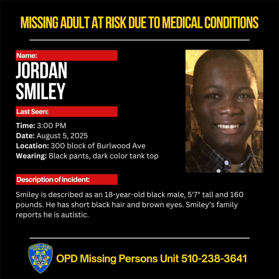 Missing Person Jordan Smiley 