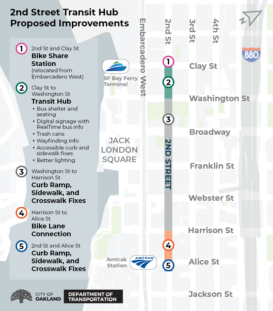 Project Map for 2nd Street. The project is on 2nd Street from Clay Street to Alice Street.