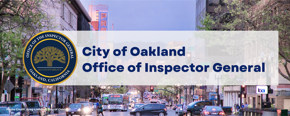 Photo of Downtown Oakland with Homepage Title and OIG logo