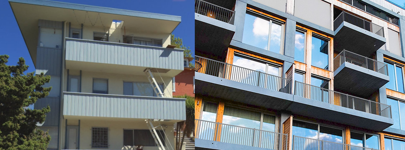 Picture of two different buildings' exterior elevated elements